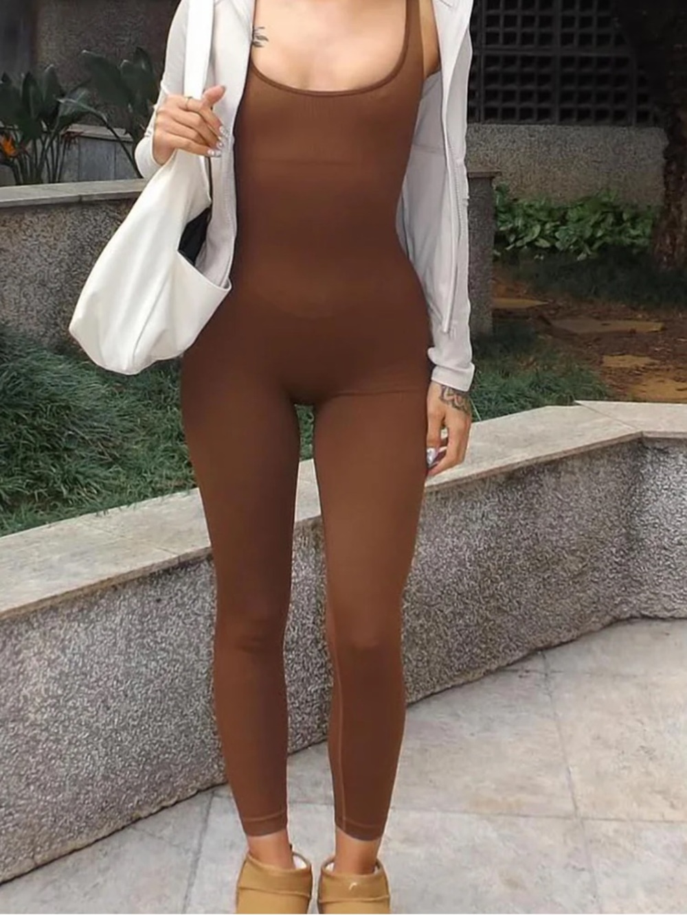 Scoop-Neck Brown Jumpsuit